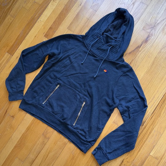 Aviator Nation Hoodie XL Navy Blue Funnel Neck Fleece Sweatshirt Zip Pocket - Picture 7 of 10